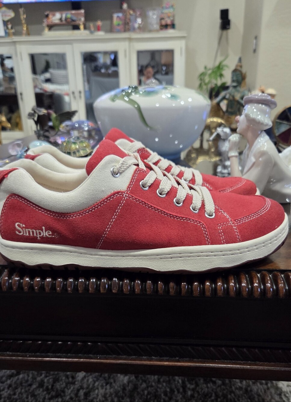 Simple Red Suede Lace-Up Sneakers